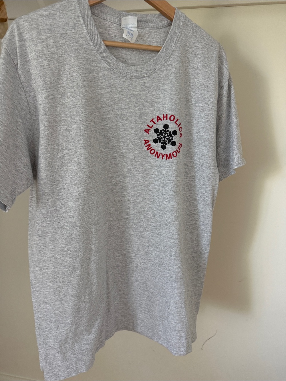 Port and Company Gray Short Sleeve Tee with Red and Black Logo
